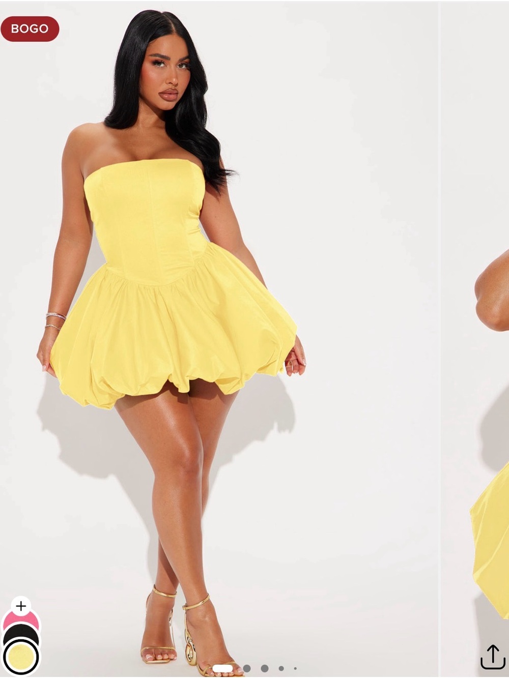 Fashion Nova Strapless Yellow Bubble Hem Mini Dress